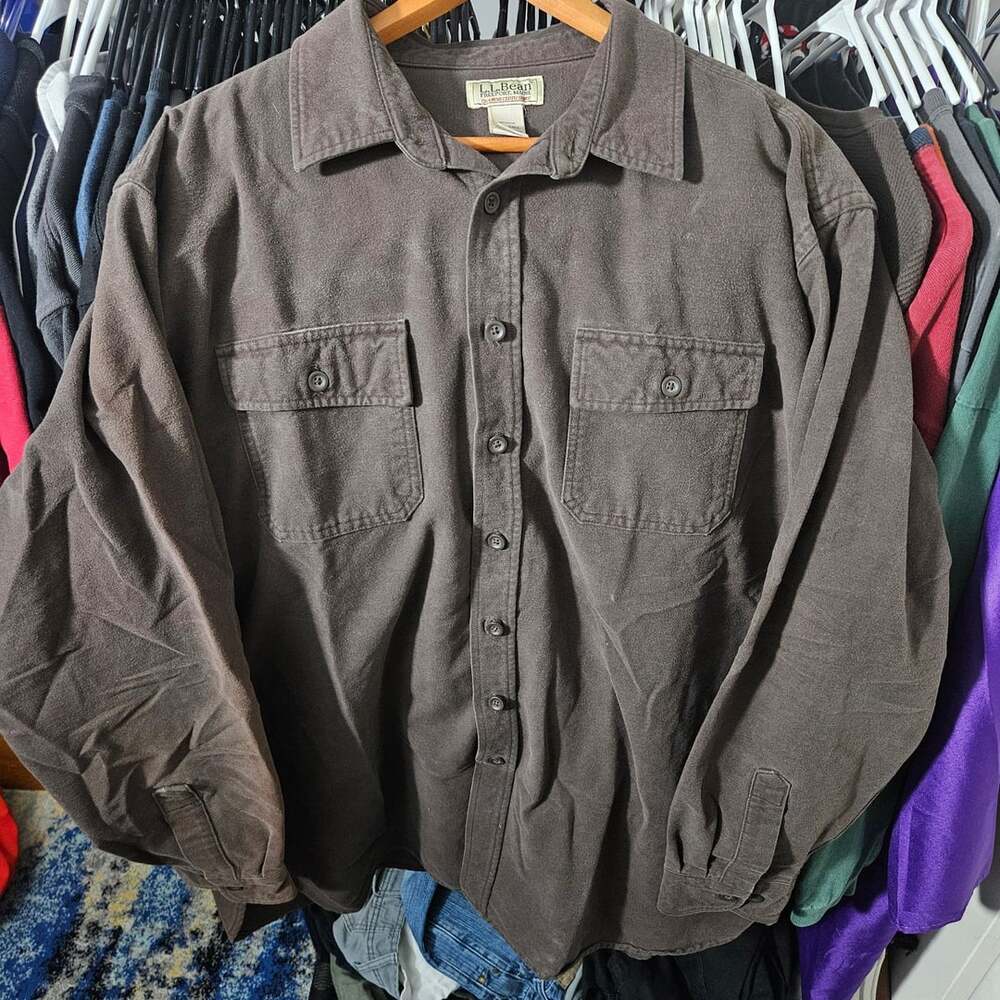 Ll Bean Chamois Cloth Shirt Size Xxl Tall Brown Cotton
